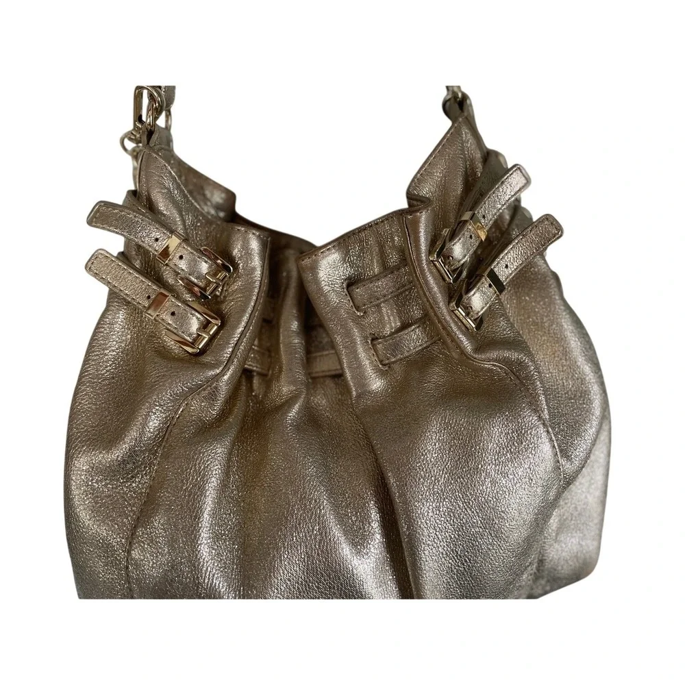 Michael Kors Vintage Y2K Metallic Bronze Leather Slouchy Hobo Bag Buckle Accent